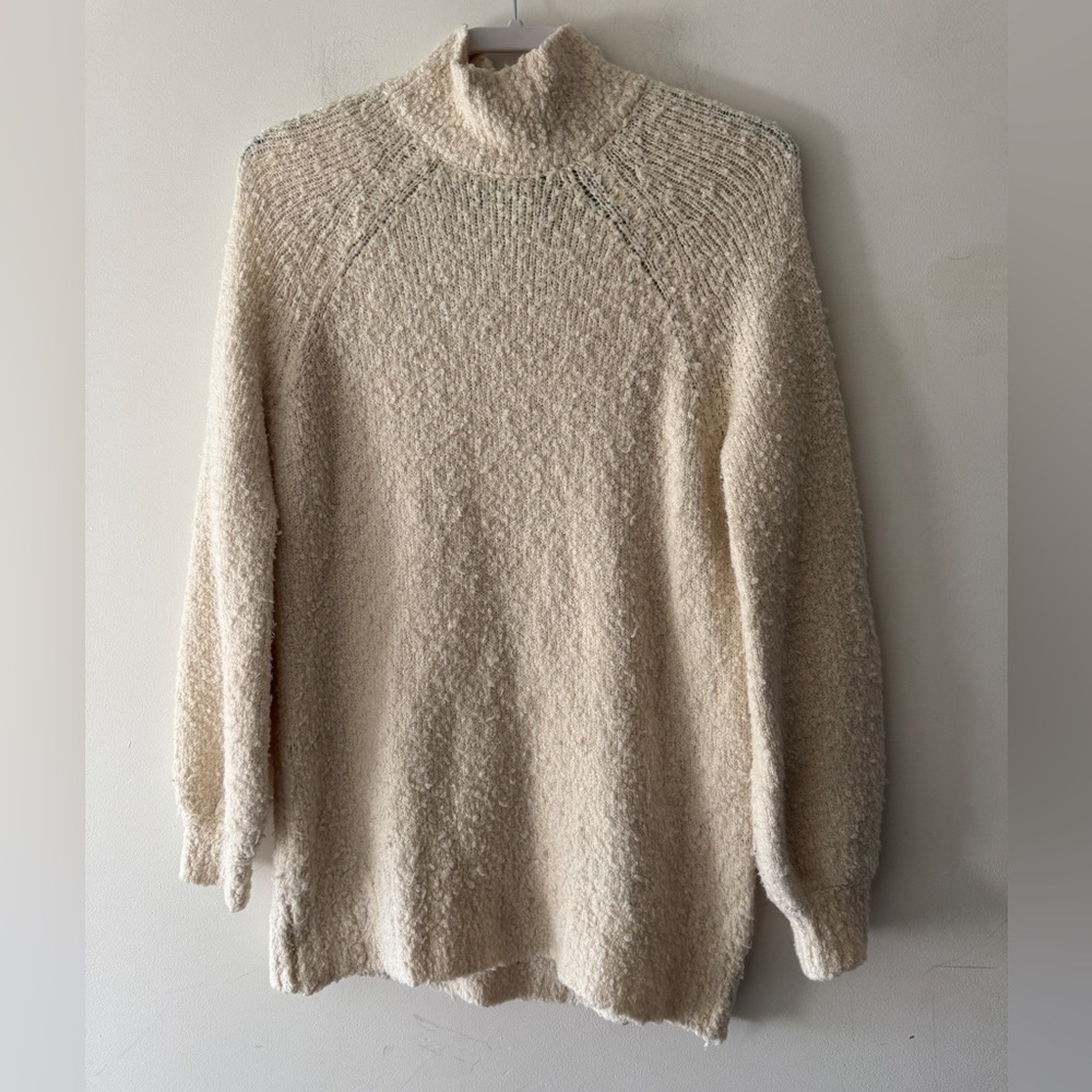 Aerie Cream Wool Oversized Popcorn Texture Mock‎ Neck Sweater